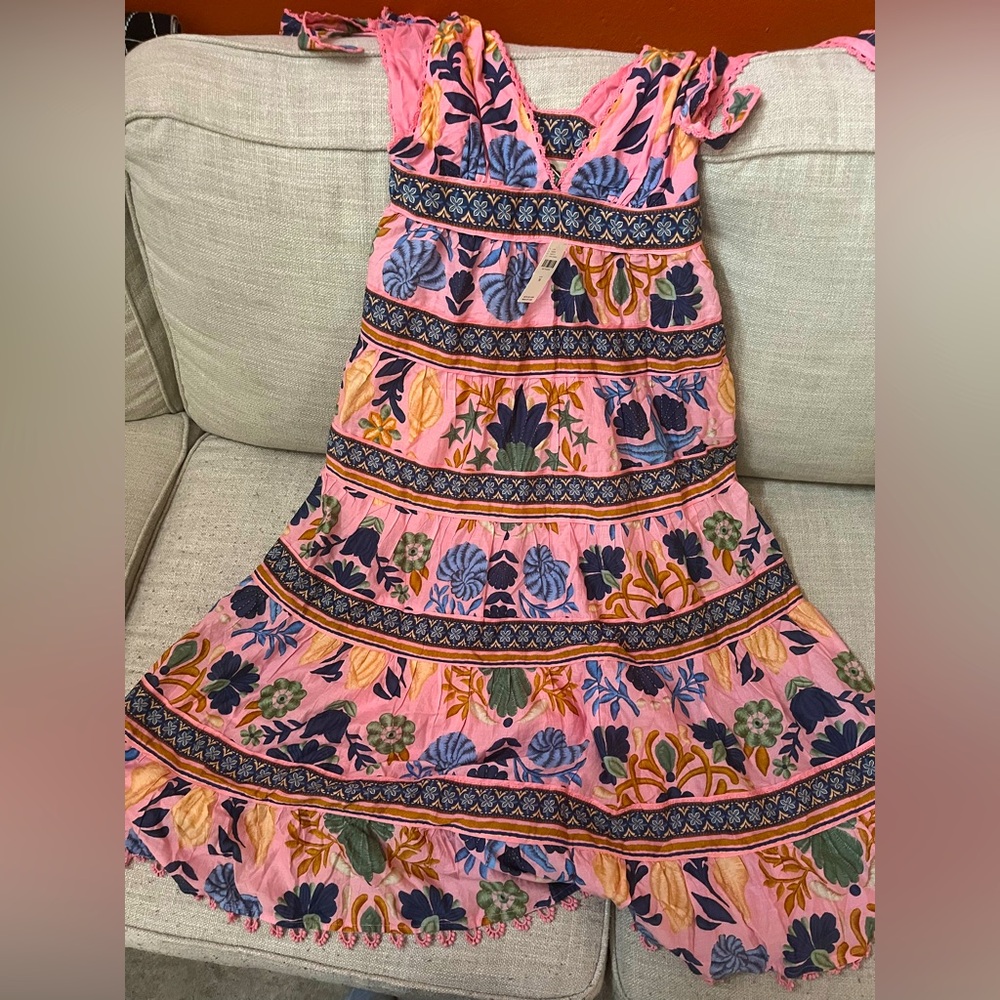 NWT FARM RIO women’s seashell tapestry midi dress pink